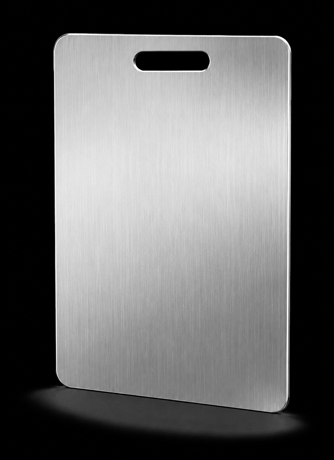Brushed-metal cutting board product photograph